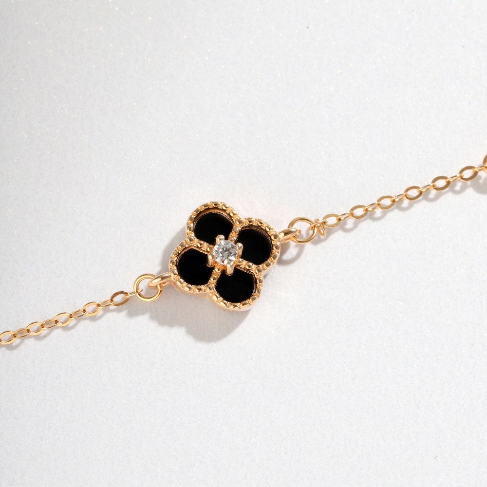 'Esme' Rose Gold/Black Clover Bracelet