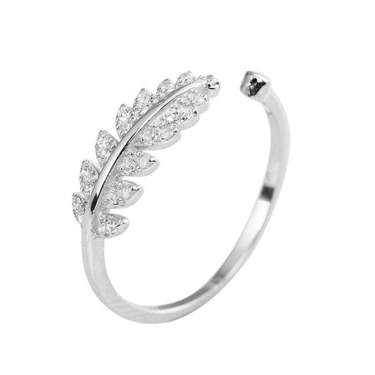 'Willow' Sterling Silver Feather Adjustable Ring