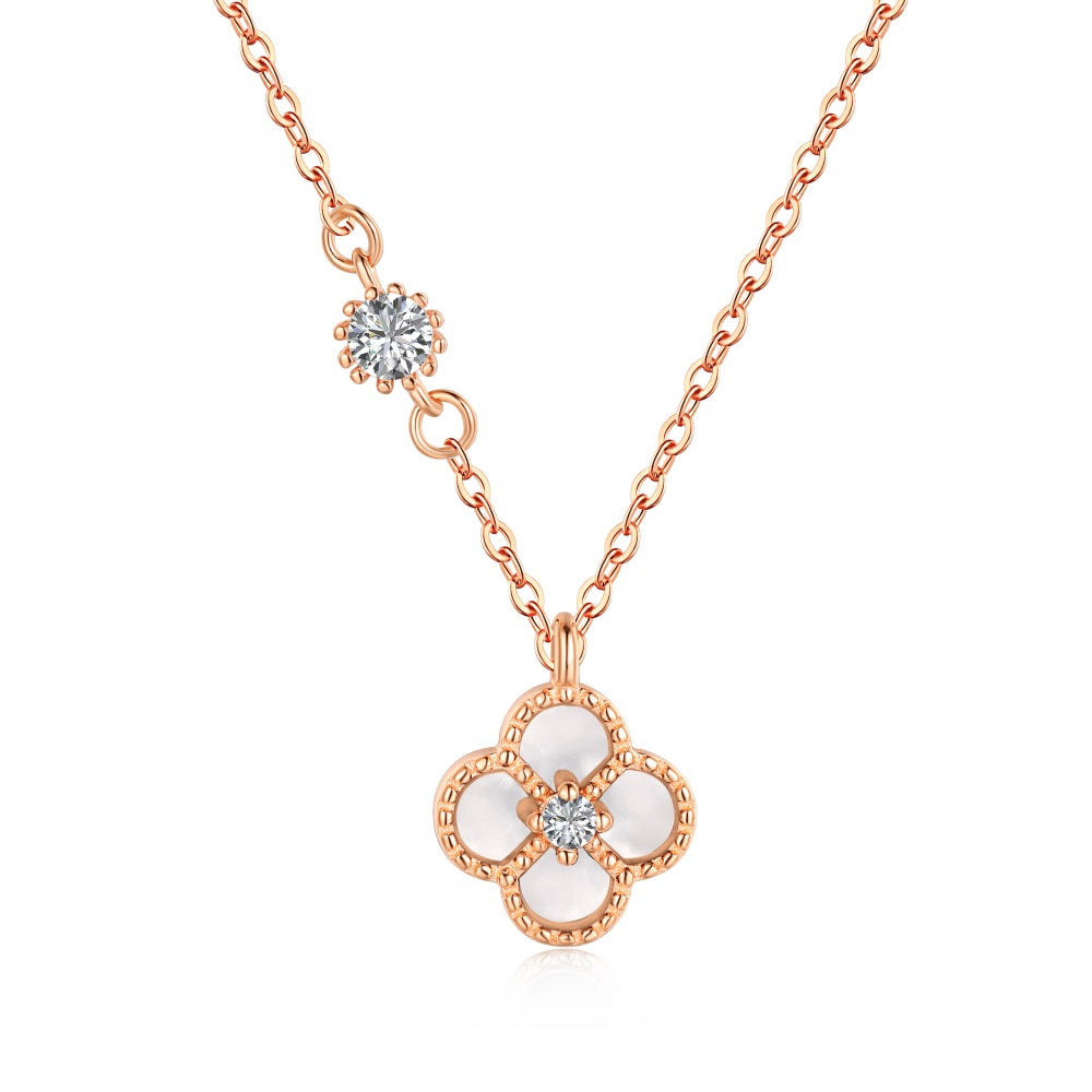 'Esme' Rose Gold/White Clover Necklace