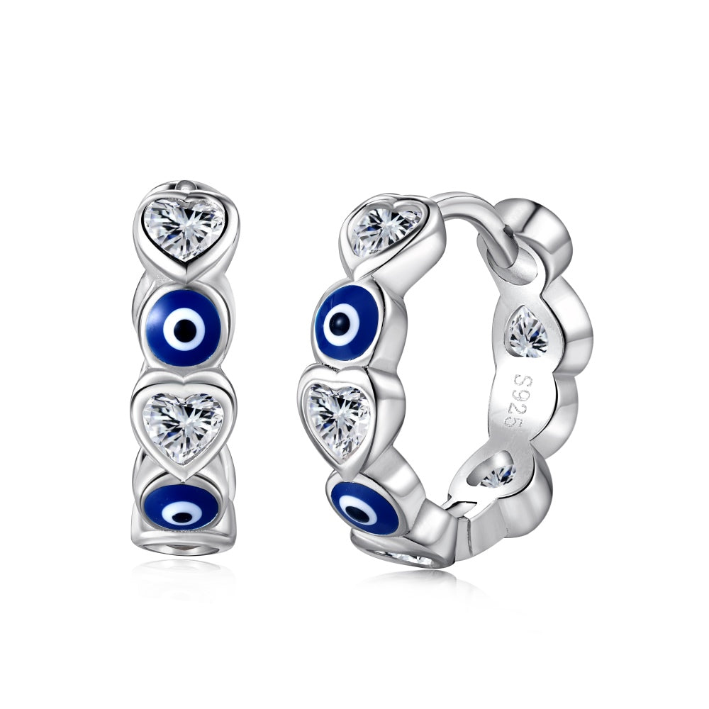 'Lola' Sterling Silver Evil Eye Huggie Earrings