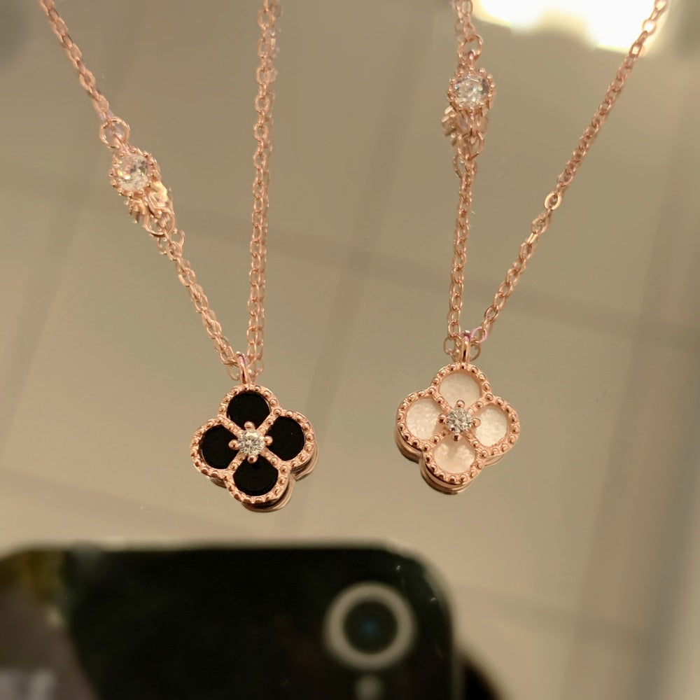 'Esme' Rose Gold/Black Clover Necklace