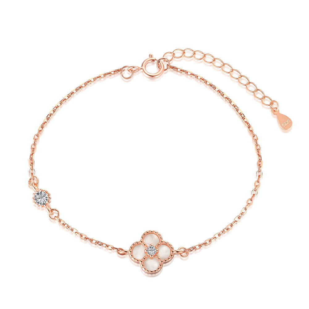 'Esme' Rose Gold/White Clover Bracelet