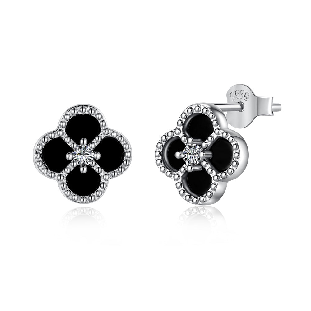 'Esme' Sterling Silver Black Clover Earrings