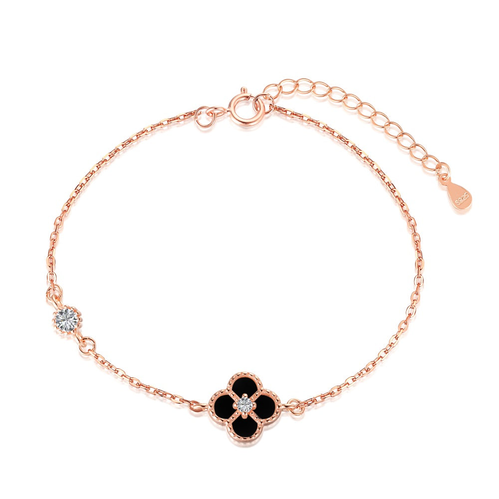 'Esme' Rose Gold/Black Clover Bracelet