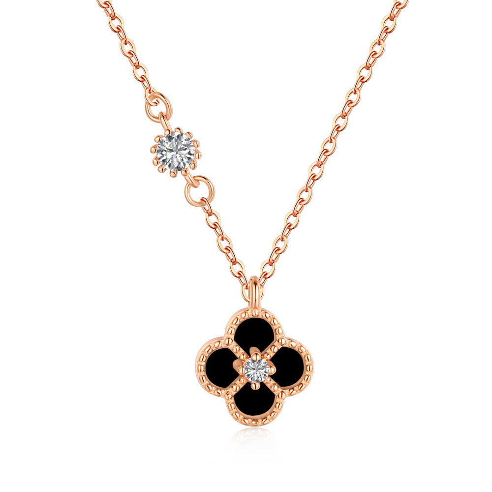 'Esme' Rose Gold/Black Clover Necklace