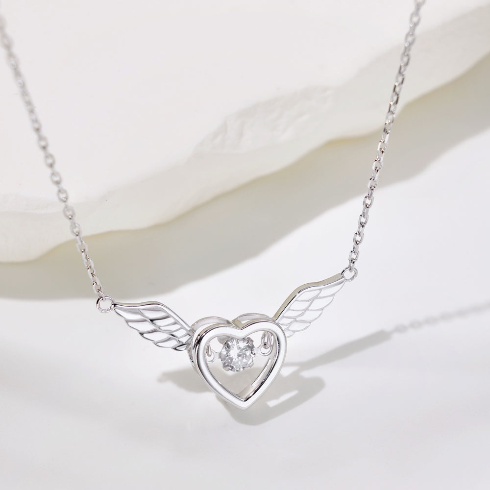 'Gabriella' Sterling Silver Angel Wings Heart Pendant Necklace