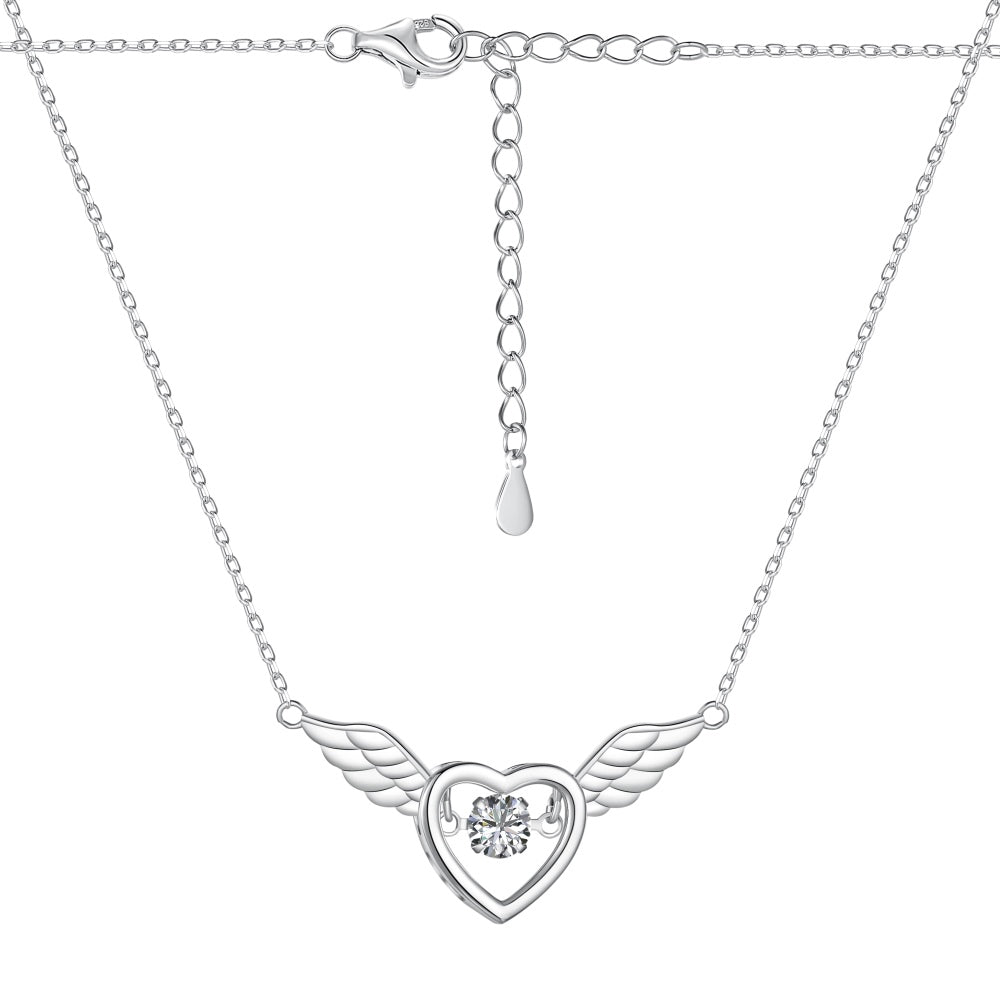 'Gabriella' Sterling Silver Angel Wings Heart Pendant Necklace