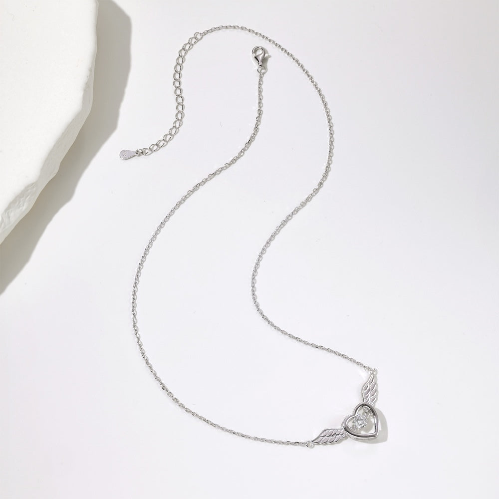 'Gabriella' Sterling Silver Angel Wings Heart Pendant Necklace