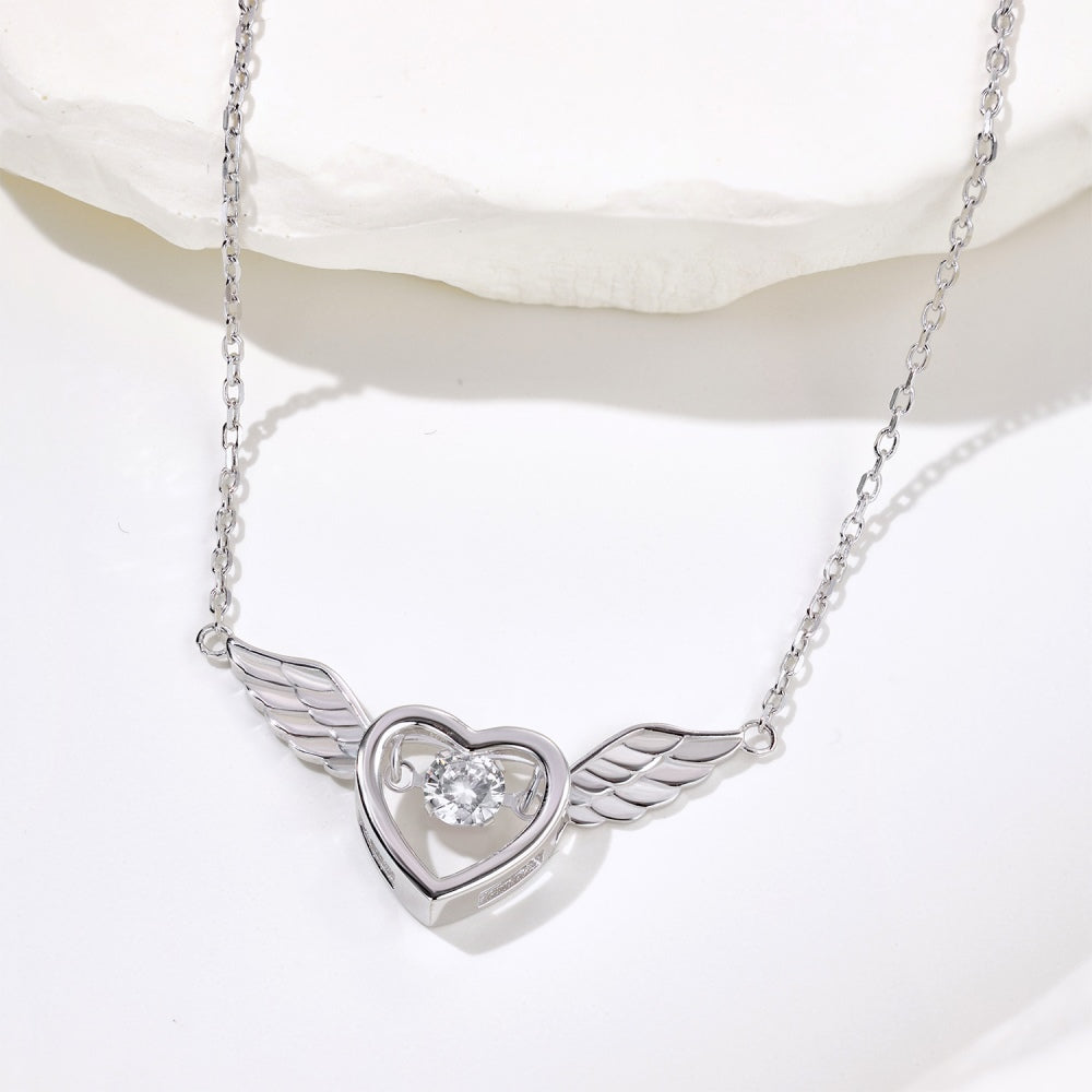 'Gabriella' Sterling Silver Angel Wings Heart Pendant Necklace