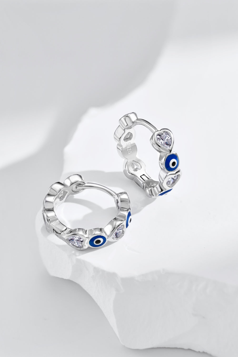 'Lola' Sterling Silver Evil Eye Huggie Earrings