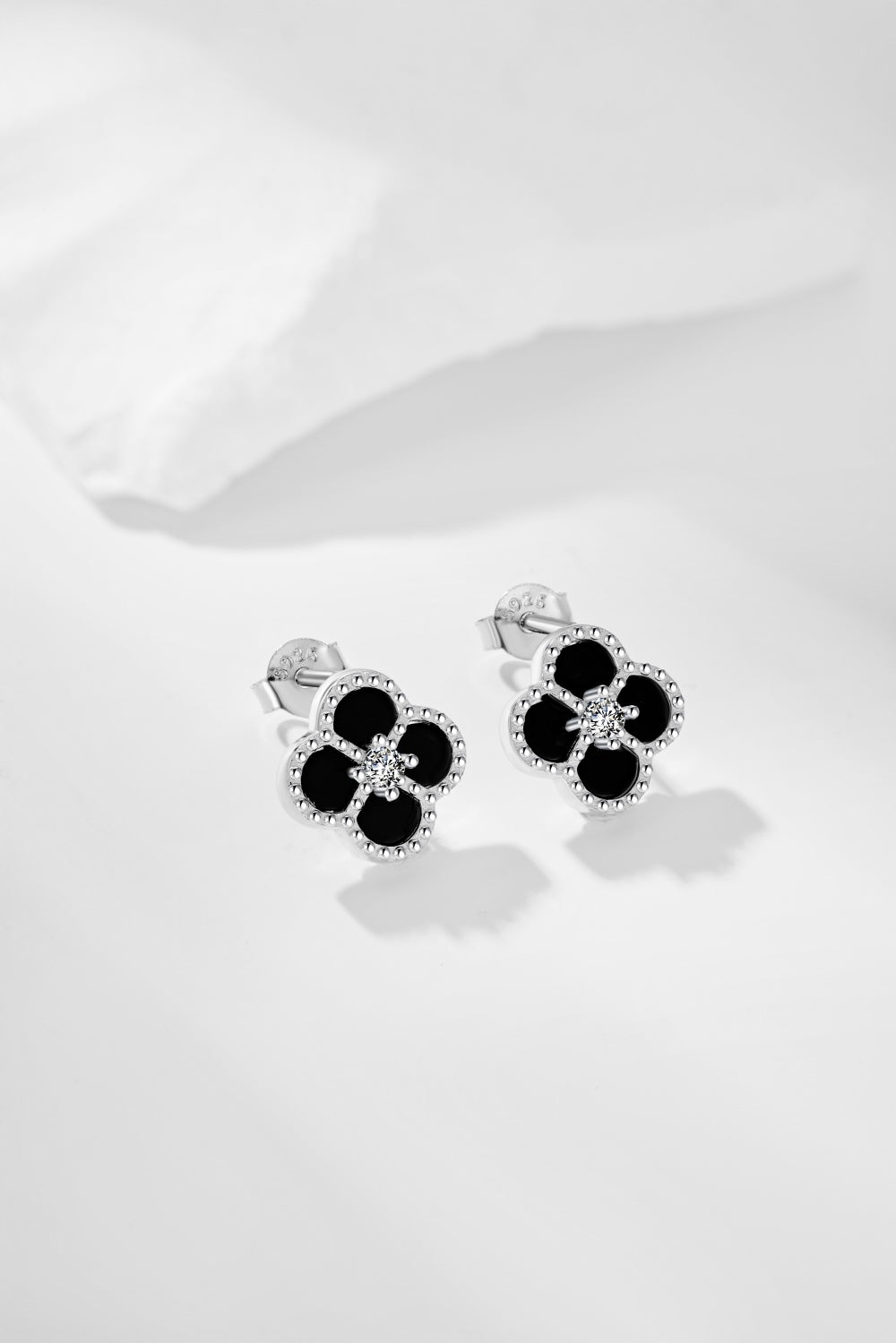 'Esme' Sterling Silver Black Clover Earrings