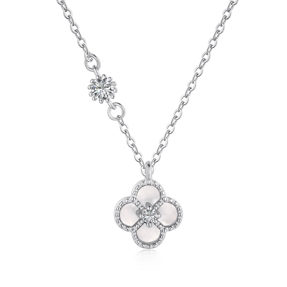 'Esme' Sterling Silver/White Clover Necklace