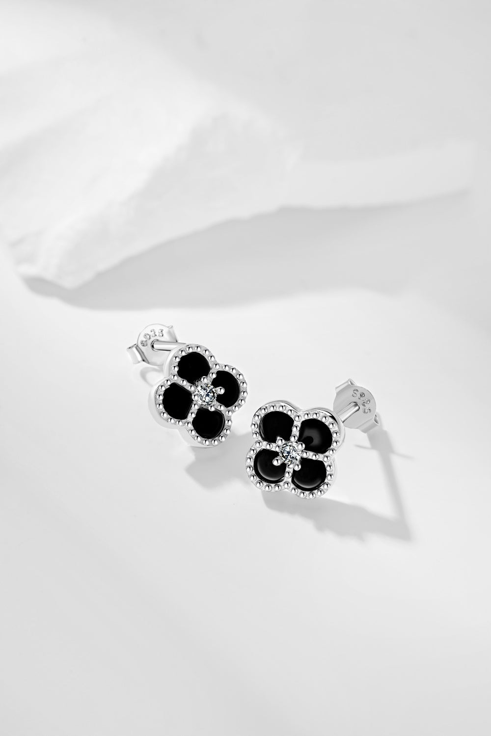 'Esme' Sterling Silver Black Clover Earrings