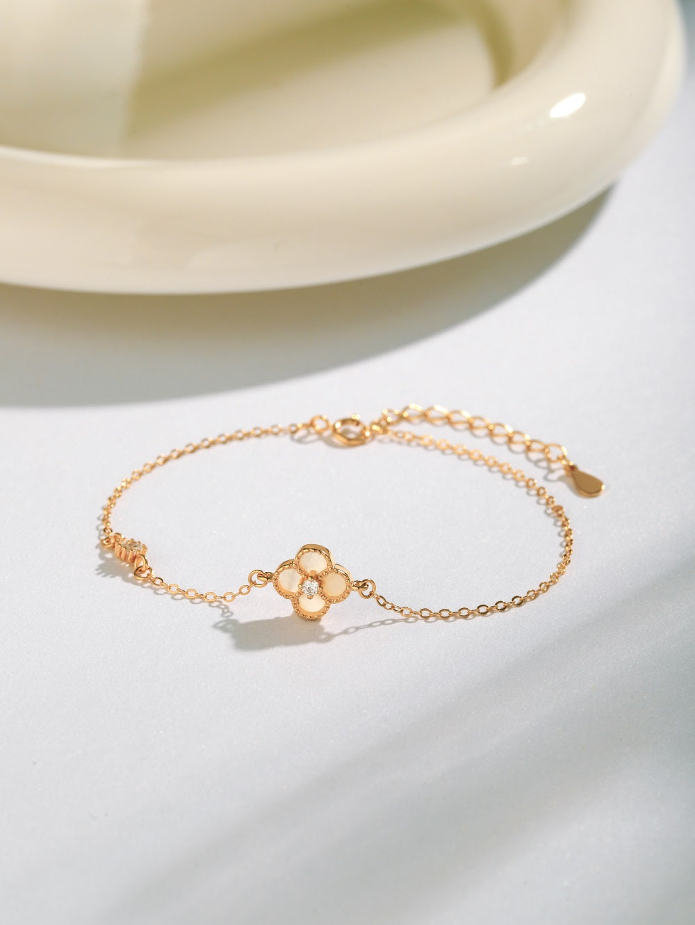 'Esme' Rose Gold/White Clover Bracelet