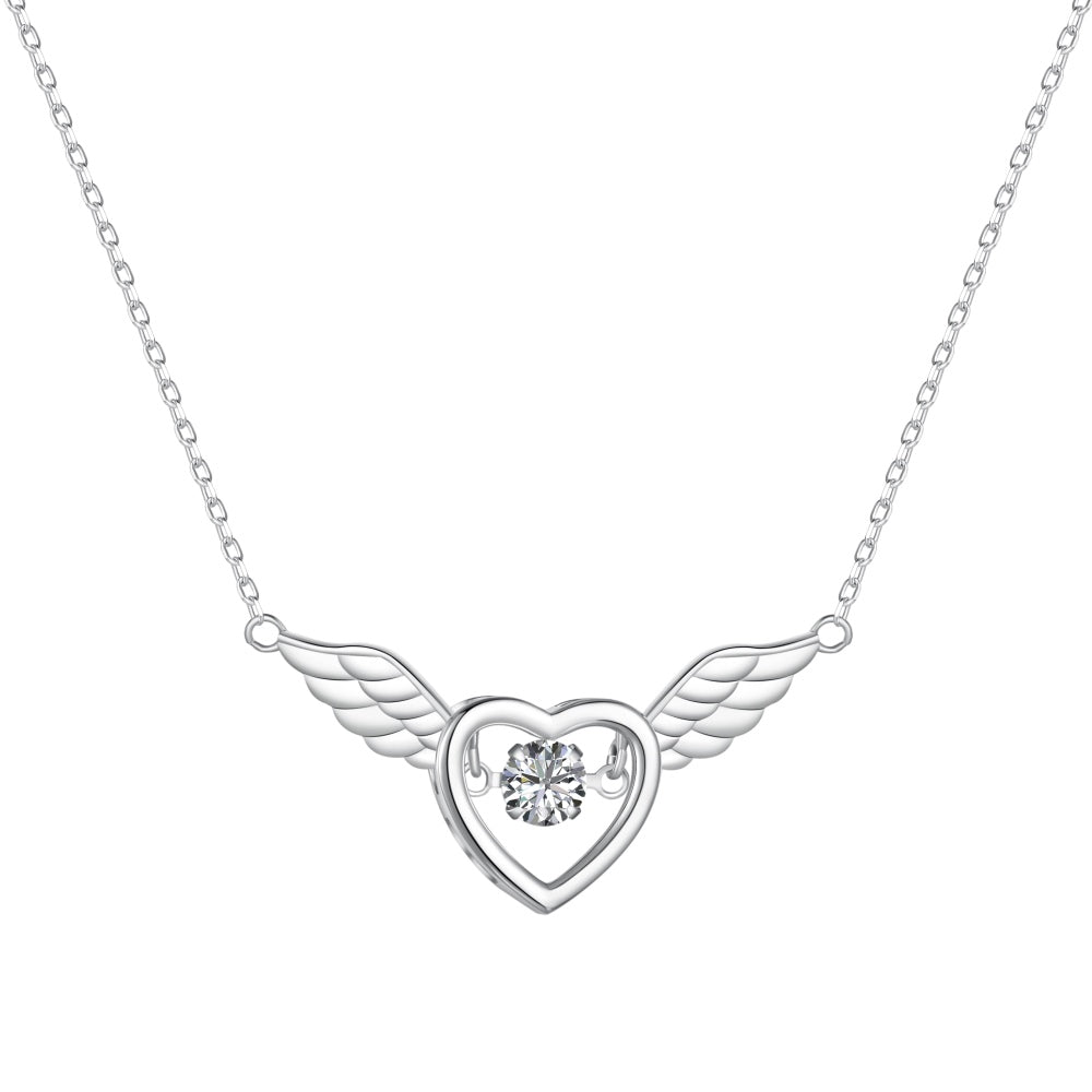 'Gabriella' Sterling Silver Angel Wings Heart Pendant Necklace