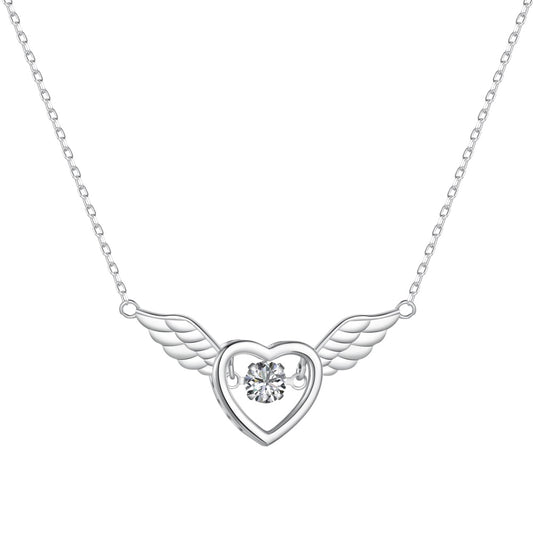 'Gabriella' Sterling Silver Angel Wings Heart Pendant Necklace