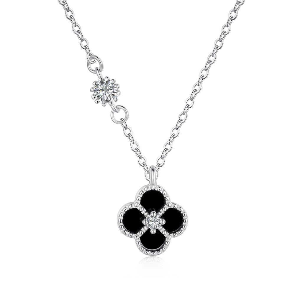 'Esme' Sterling Silver/Black Clover Necklace