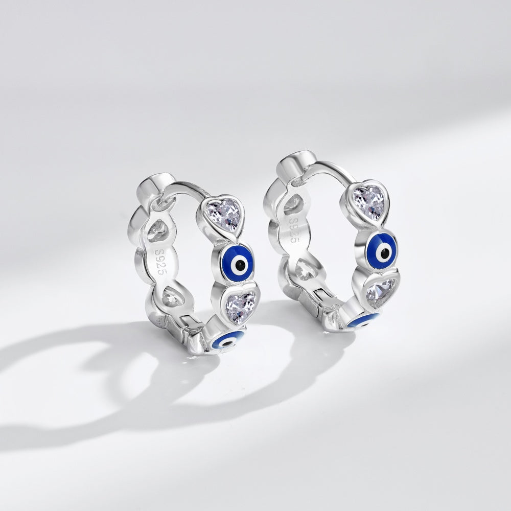 'Lola' Sterling Silver Evil Eye Huggie Earrings