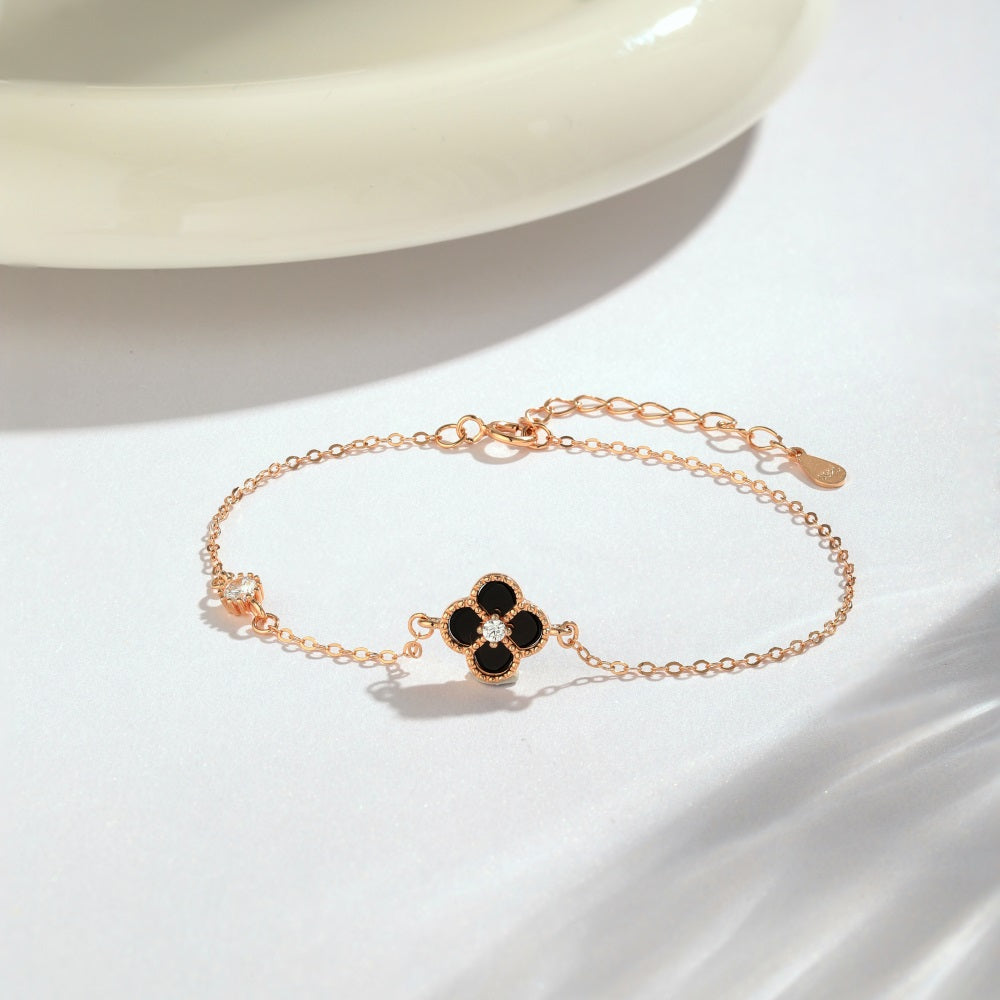 'Esme' Rose Gold/Black Clover Bracelet