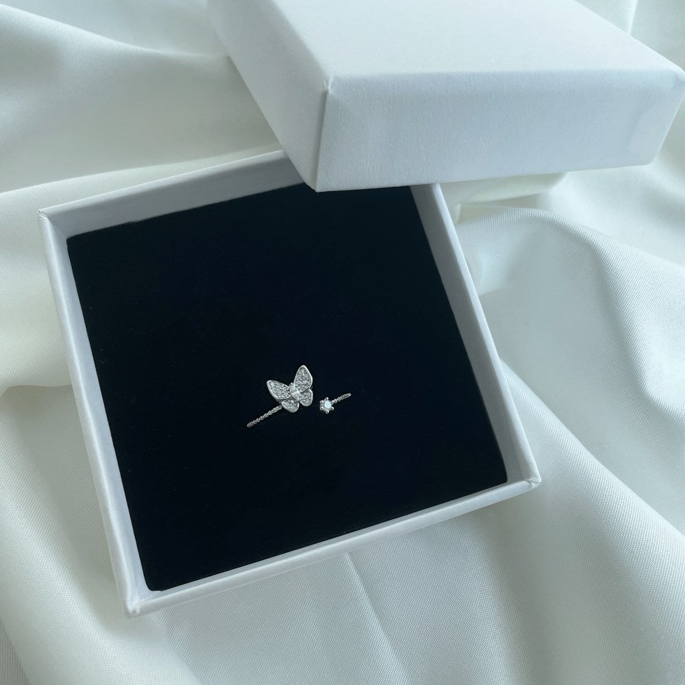 'Lottie' Sterling Silver Adjustable Butterfly Ring