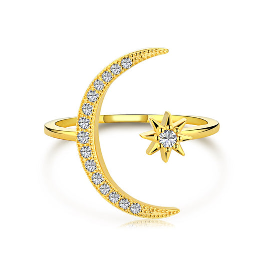 ‘Skye’ Crescent Moon Adjustable Ring - Gold