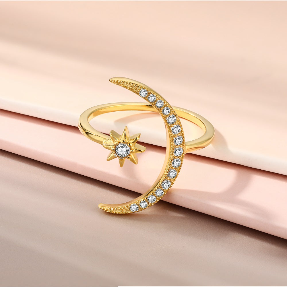 ‘Skye’ Crescent Moon Adjustable Ring - Gold