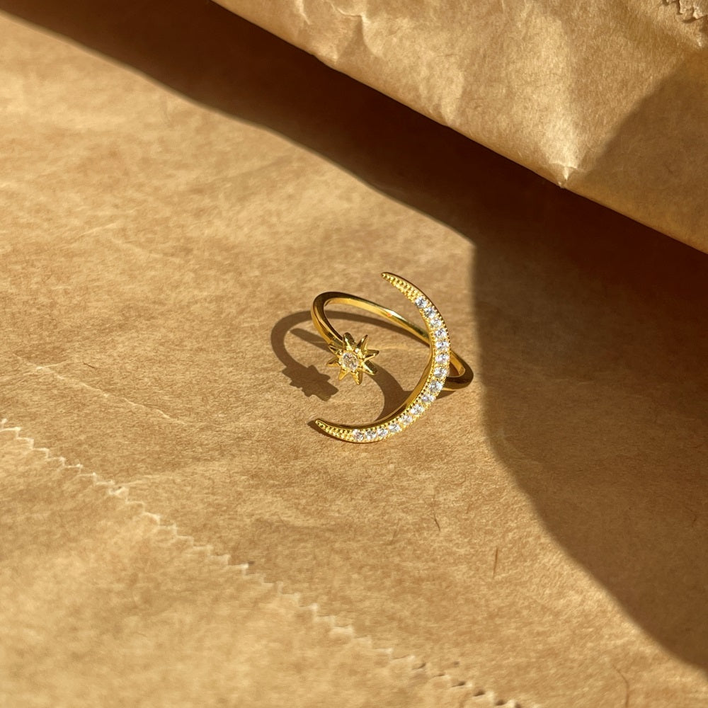 ‘Skye’ Crescent Moon Adjustable Ring - Gold