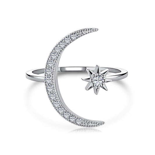 ‘Skye’ Crescent Moon Adjustable Ring - Silver