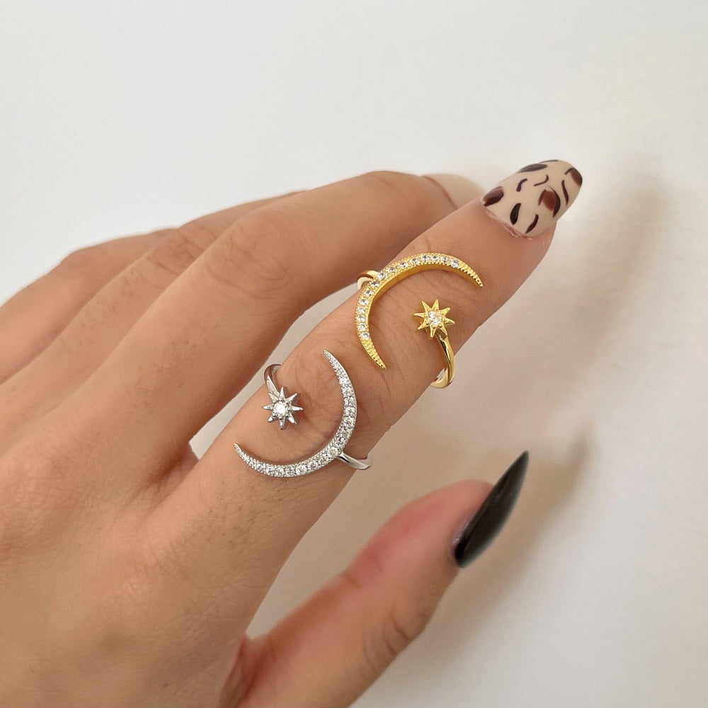 ‘Skye’ Crescent Moon Adjustable Ring - Silver